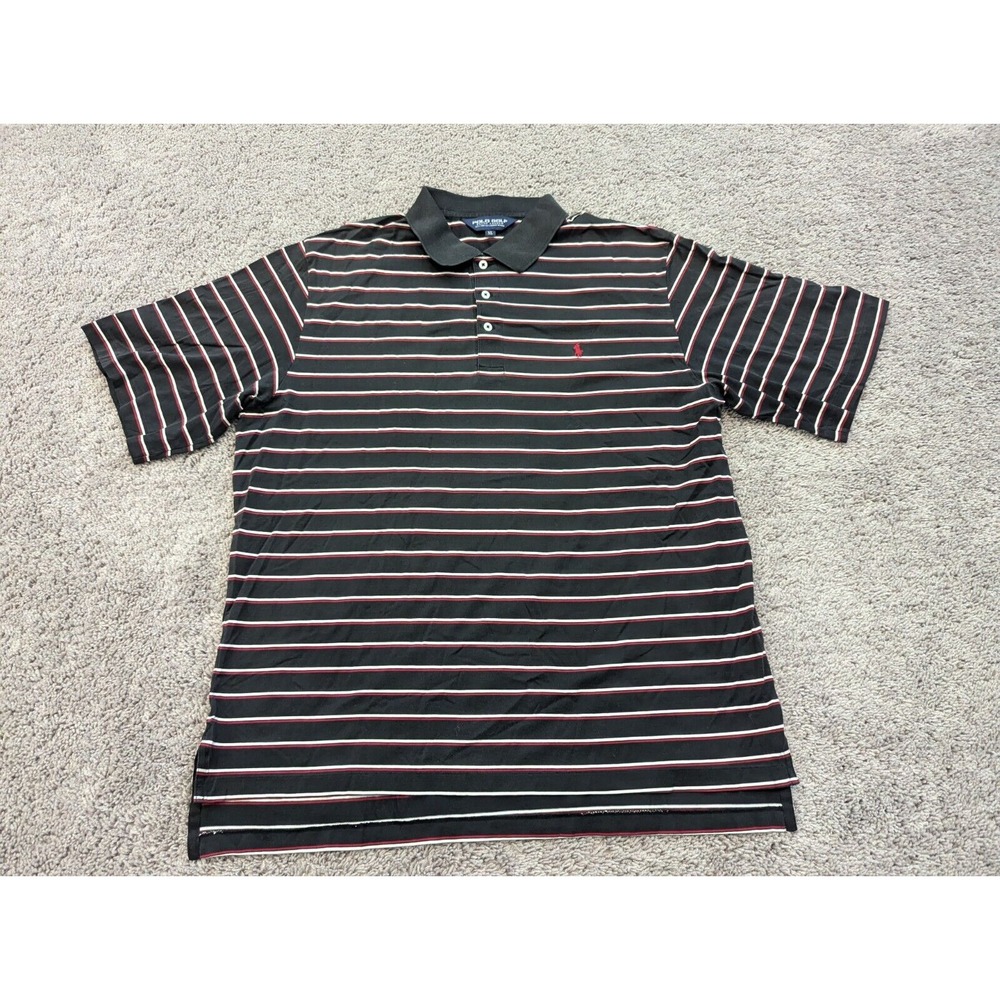 Ralph Lauren Polo Golf Button Up Shirt‎ Mens XL Black Red Striped Preppy
